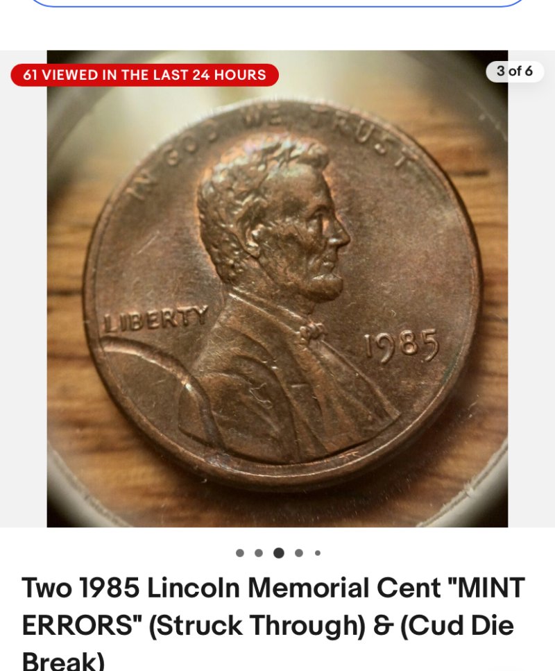 Two-1985-Lincoln-Memorial-Cents.-One-Is-Struck-Through-And-The-Other-One-Shows-A-Cud-Ebay-Purchase